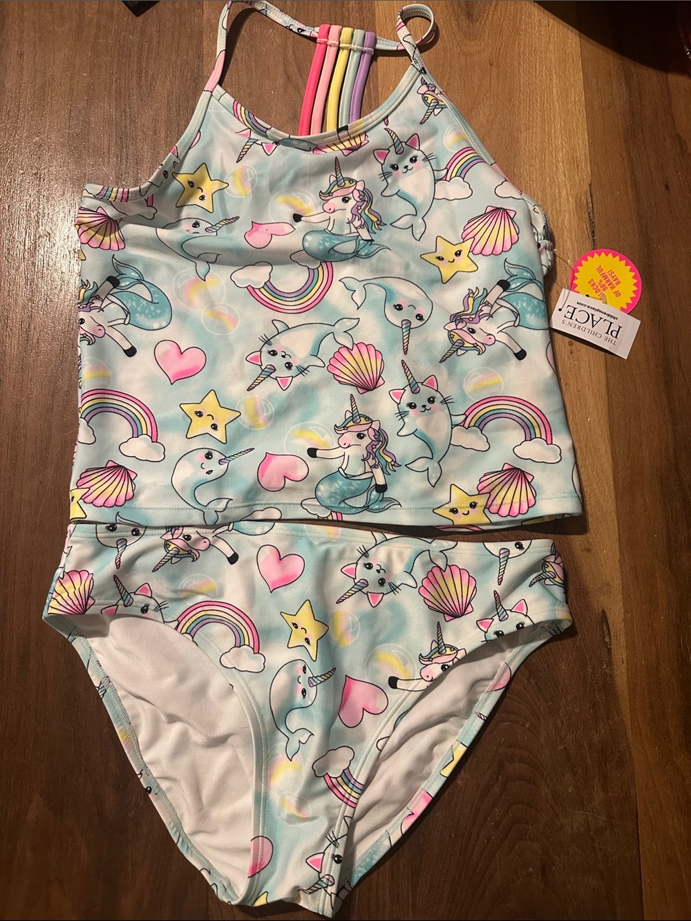 The Children's Place Pastel Blue Unicorn Narwhal Big Girl’s Tankini Swim Set XXL